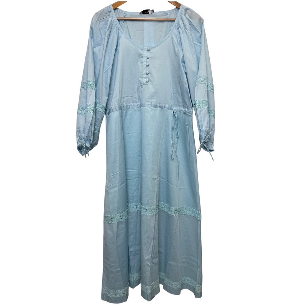 Anthropologie Harshman Belle Midi Dress XS Blue Lace‎ Trim Cottage Boho Romantic